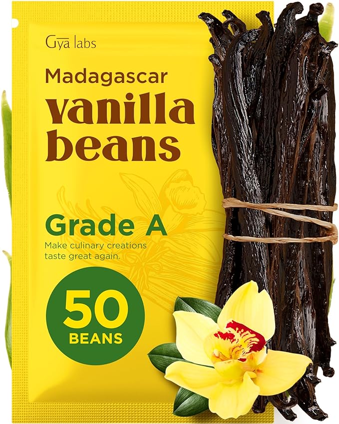 Gya Labs 50 Madagascar Vanilla Beans - Grade A 5-7 Inches Long, Caviar Rich & Flavorful Pods for Making Extract, Baking, Cooking, Paste & Coffee