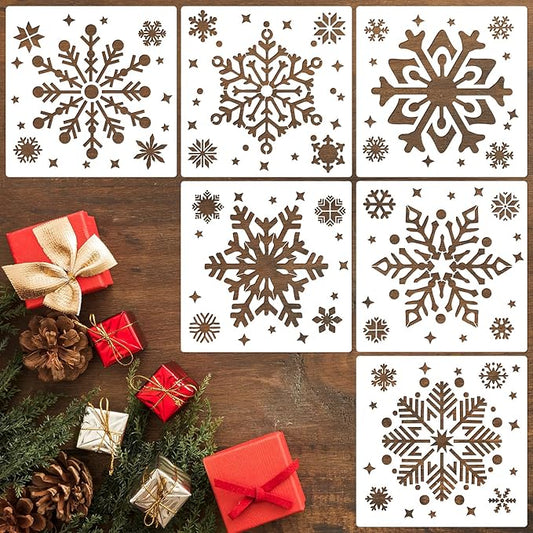 6 Pack Christmas Snowflake Stencils for Crafts, 8 Inch Reusable Snowflake Drawing Painting on Wood, Winter Holiday Snow Flake Stencils Template for Christmas Xmas Window Wall Home Decor