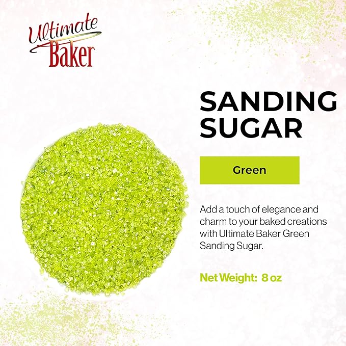 Ultimate Baker - Sanding Sugar, Green - Vibrant, Naturally Colored Baking & Decorating Sugar, Perfect for Sprinkling on Cakes, Desserts & Confections, Medium Crystal - 8oz