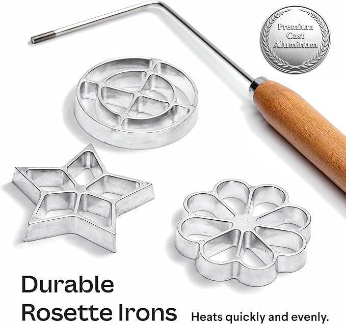 Swedish Rosettes Cooking Gift Set | Bunuelos Mold Baking Gifts for Mom Rosettes Iron Set with Handle for Chefs Funnel Cake Kit for Scandinavian Cookies and Traditional Waffle Present for Mom