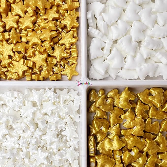 SE Si&Moos White and Gold Star Candy Gold and White Unicorn Sprinkles Star and Unicorn Candy Decorations Edible Star Sprinkles for Cakes, Cupcakes, Cookies, Shower Party Birthday Holiday Supplies 3.5 OZ