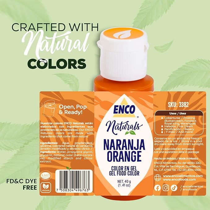 ENCO Natural Food Coloring Gel Orange 1.41 oz - No artifitial dyes - Vibrant colors for Icing, Buttercream, Fondant - Vegan & Kosher