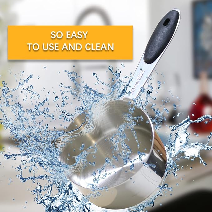 1PCS 2/3Cup (158ml, 5.4oz) Single Measuring Cup with Black Silicone Grip, Stainless Steel Individual Measure Scoop Only