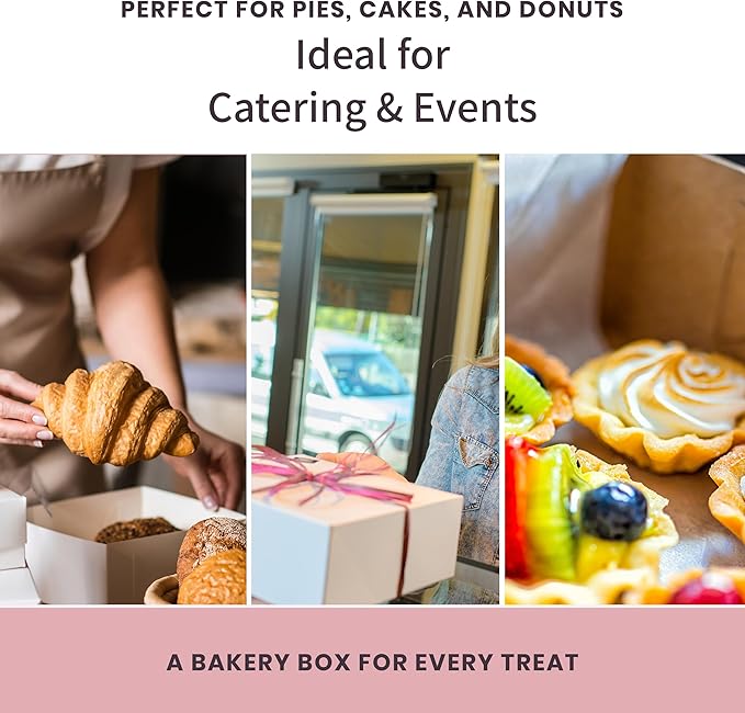 Reversible Bakery Boxes 11 x 7.25 x 3 in, No Window Lock Corner Boxes with Front Tuck Lock & Side Clips, for Danishes, Loaf Cakes & Pastries, Kraft or White Exterior, Microwavable, 100 Pack