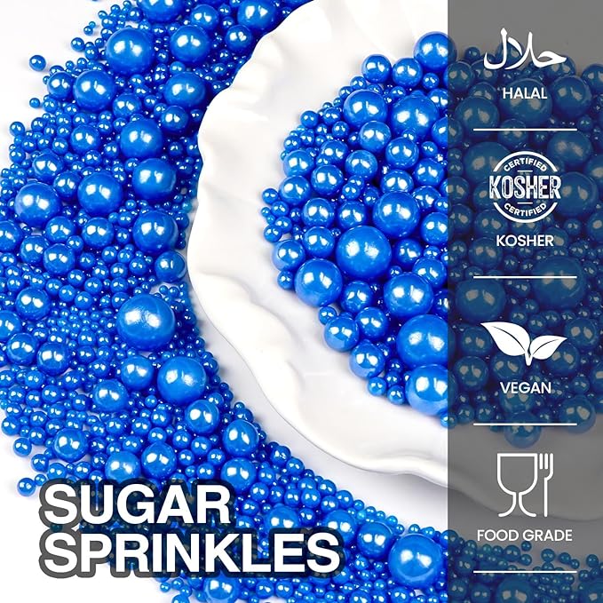 Deep Blue Pearl Sugar Sprinkles, Edible Candy Pearls, 150g/5.29oz, Blue Sprinkles for Cake Decorating, Baking Cake Decorations, Cupcakes, Foodgrade Toppers, Wedding Party Chirstmas Supplies