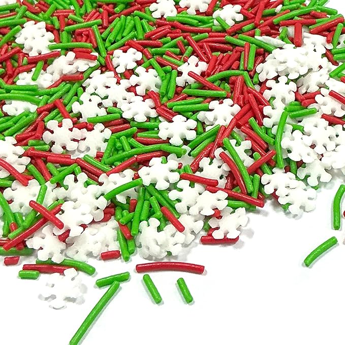 Homipooty Christmas Sprinkles for Cake Decorating 85g/2.99oz Mix of Red and Green Holiday Sprinkles with White Snowflakes Jimmies Decorative Christmas Dessert