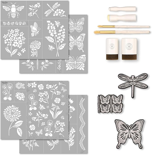 Martha Stewart, Flora and Fauna Stencils, Stamps, and Tools Kit, 13 pc