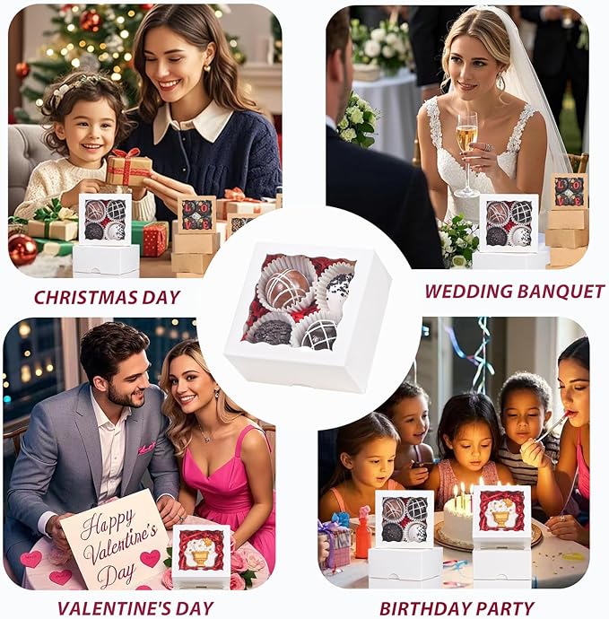 RomanticBaking 40 Pack Bakery Boxes 4x4x2 Inches Cookies Boxes Mini Bundt Cake Boxes Pie Boxes Cinnamon Roll Treat Boxes Chocolate Truffle Boxes Party Wedding Favor