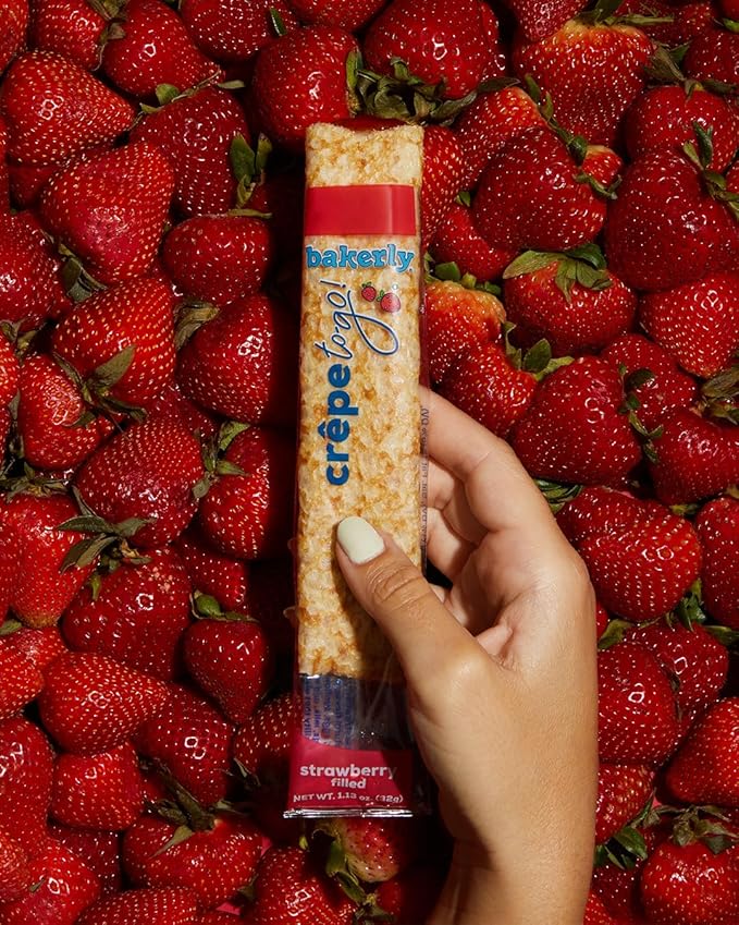 bakerly Strawberry Filled Crepes to go! Non GMO, Free from Artificial Flavors & Colors, Pack of 4, 6-Count (24 Total Crepes)
