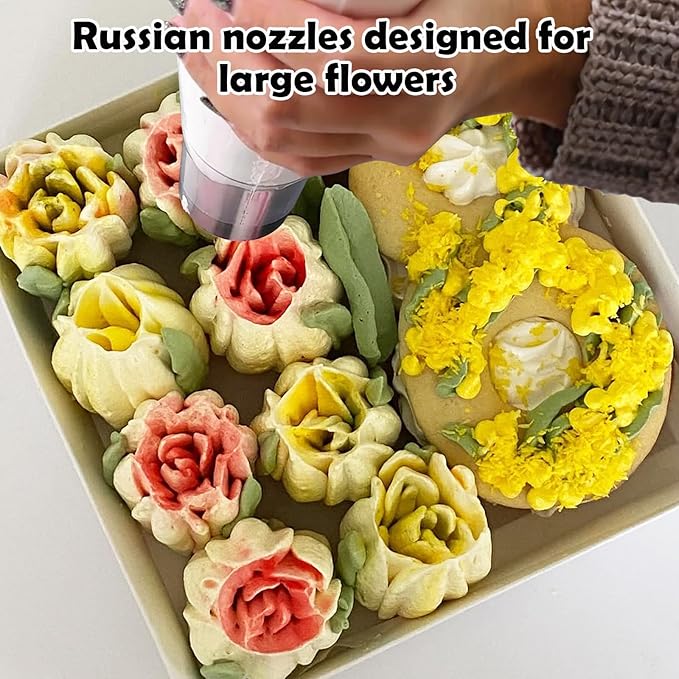Hendiy Russian Piping Tips, Extra Large Russian Piping Tips Stainless Steel Flower Frosting Nozzles for Decorating, Cake Decorating Tips for Kitchen, LBN065