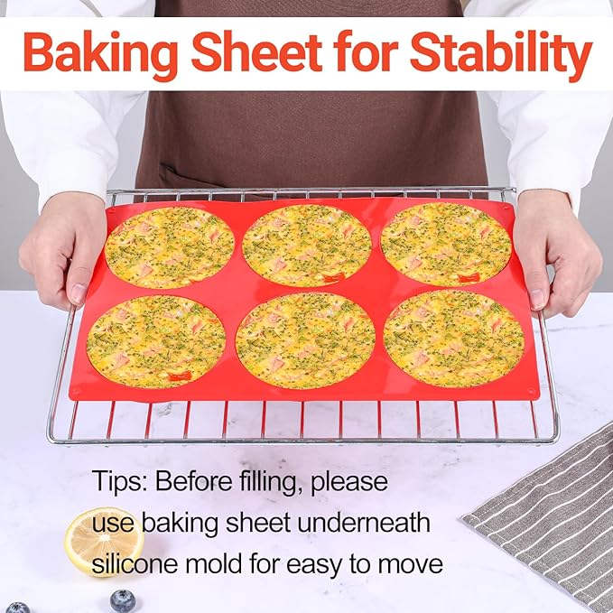 Jumbo Muffin Top Pan, 4 Inch Extra Large Egg Baking Pan for Oven Silicone Molds for Breakfast Sandwiches, English muffins, Whoopie Pies, Corn Bread, Egg bites, 2 Pack Red