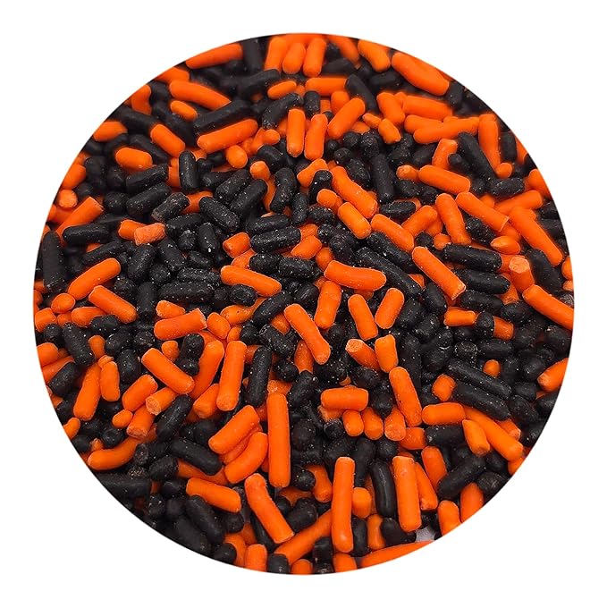 NCS Orange and Black Edible Jimmies Sprinkles, 8 ounces