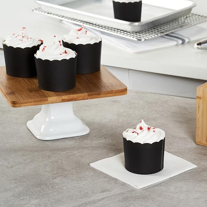 Panificio 6 Ounce Cupcake Wrappers, 200 Scalloped Baking Cups - Oven-Ready, Greaseproof, Black Paper Cupcake Liners, Disposable, For Birthdays, Baby Showers, Or Weddings - Restaurantware