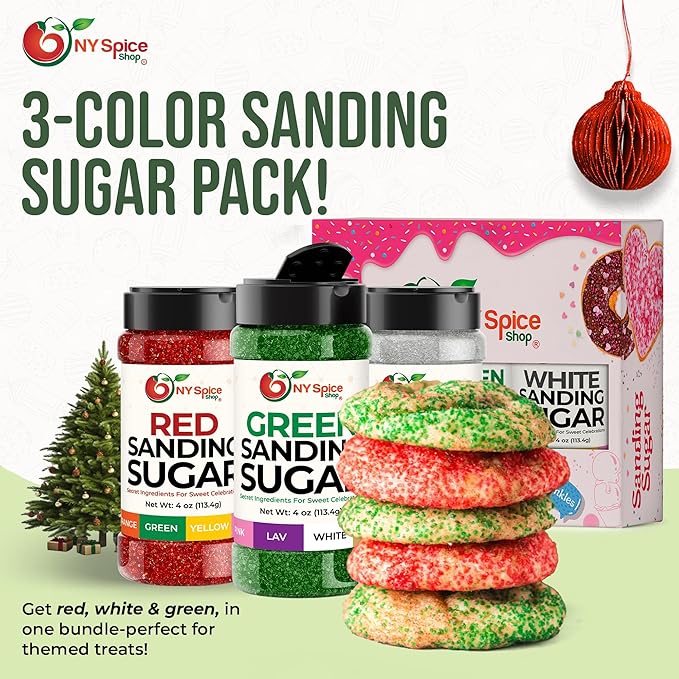 NY Spice Shop Christmas Green Sanding Sugar - 4 Ounce Edible Holiday Sprinkles for Cake Decorating, Cupcakes & Cookies - Festive Baking Decorations for Christmas Desserts, Candy Dishes & Gift Treats