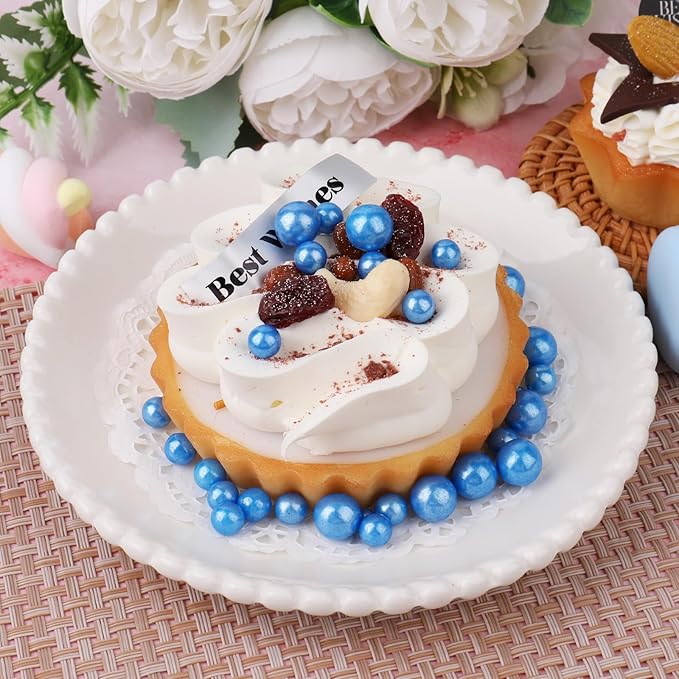 Blue Pearl Sprinkle for Cake Decorating, 4 Sizes Sugar 130g/4.6oz, Cupcake, Ice Cream, Donuts, Macaron Toppings Supplies (2mm, 4mm, 7mm, 1cm)