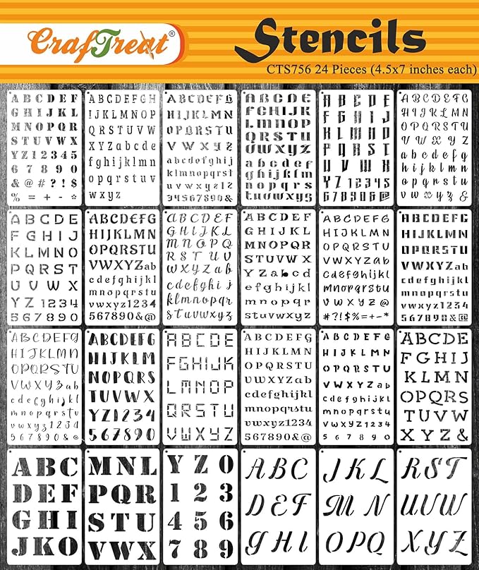 CrafTreat Reusable 24 Pcs Letter and Number Stencils (4.5" x 7" Each) - Alphabet & Number Stencils for Painting on Wood, Cake Decorating, T-Shirts, Greeting Cards, and More