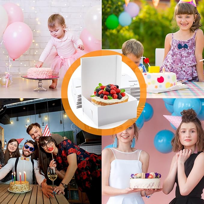 Ireer 50 Pack 14 x 14 x 6 Inch White Cake Boxes Cardboard Bakery Boxes for Pie Pastry Cookie