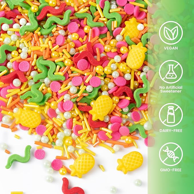 Summer Sprinkles Mix | Sprinkles for Cake Decorating | Watermelon Pineapple | Cupcake Toppers | Ice Cream | Cookie | Fancy Candy | Tropical Fruit | 3.52oz
