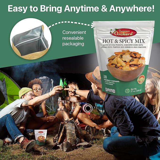 MIXED NUTS Hot & Spicy Mix - Chili Peanuts Habanero Corn Nuts Sesame Sticks Pumpkin Seed Kernels and Rice Crackers Snacks Non GMO Healthy Snacks Nuts - 17 oz