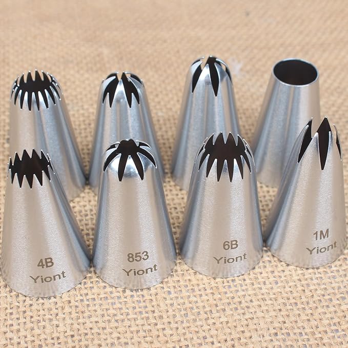 8Pcs Flower Piping Tips Set Stainless Steel Baking Tools Cookies, Cupcakes Rose & Wedding Cake Decorating Icing & Frosting Pastry Nozzles Yiont
