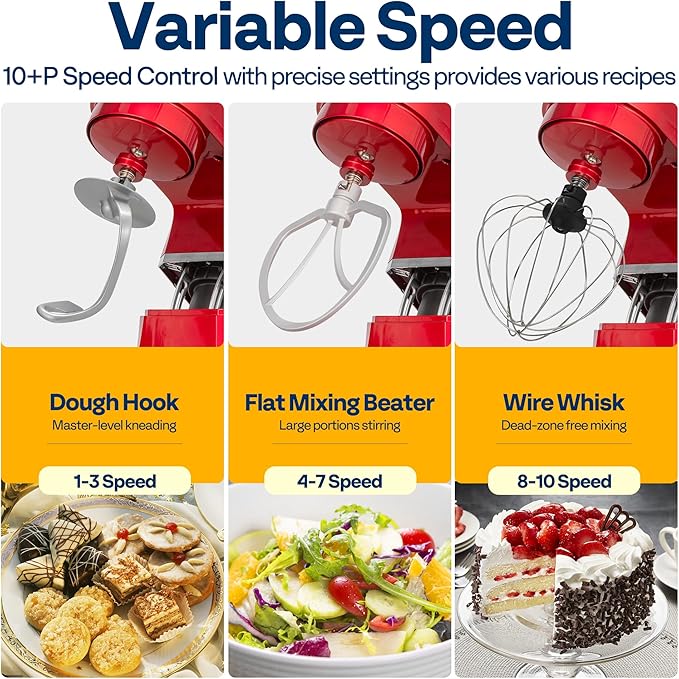 VIVOHOME 6 in 1 Multifunctional Stand Mixer with 8.5 Quart Stainless Steel Bowl, 660W 10 Speed Tilt-Head Meat Grinder, Juice Blender, Vegetable Slicer, Pasta and Cookie Maker, Red