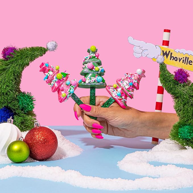 Fancy Sprinkles Limited Edition Holiday Mariah Tree Cakesicle Mold, 4 Cavities Reusable Silicone, For Baking & Dessert Decorating, Includes 8 Gold Glitter Acrylic Sticks (10.3” W x 0.8” H x 3.9” D)