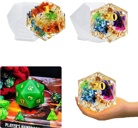 Large Silicone Polyhedral Dice Molds 2 Styles with D20, and D12 Resin Casting Mold DND for DIY Resin, Dice, Jewelry, Candles, Crafts Board RPG Games white