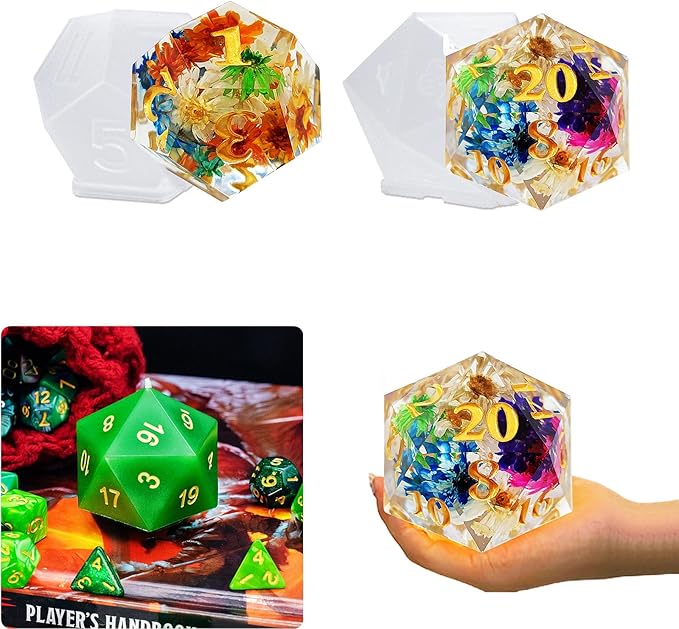 Large Silicone Polyhedral Dice Molds 2 Styles with D20, and D12 Resin Casting Mold DND for DIY Resin, Dice, Jewelry, Candles, Crafts Board RPG Games white