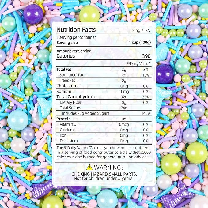Mermaid Sprinkles Mix | Blue Purple Pink Green Mermaid Tears | Sprinkles for Cake Decorating | Cupcake Toppers | Ice Cream | Cookie | Fancy Candy | 3.52oz