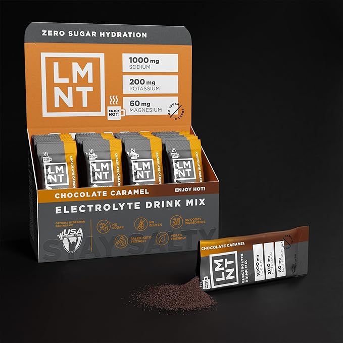 Drink LMNT Zero Sugar Hot Chocolate or Coffee Mixer - Chocolate Caramel Salt | Drink Mix | 30-Count