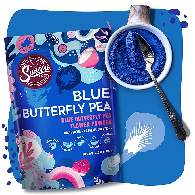 Suncore Foods Blue Butterfly Pea Powder, Blue Food Coloring Powder, Gluten-Free, Non-GMO, 3.5oz (1 Pack)