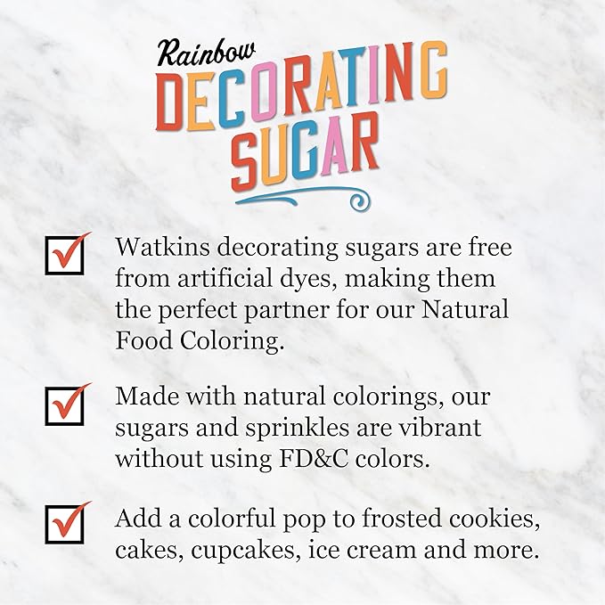 Watkins Rainbow Decorating Sugar, Non-GMO, 4.6 Ounce, Pack of 3