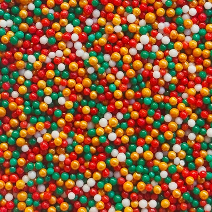 Fancy Sprinkles Limited Edition Holiday Jingle Bells Nonpareils Sprinkles, Red, Green, White, Red and Gold Classically Colorful, for Holiday Dessert Decorating Cookies, Cakes and Cupcakes (0.5c)