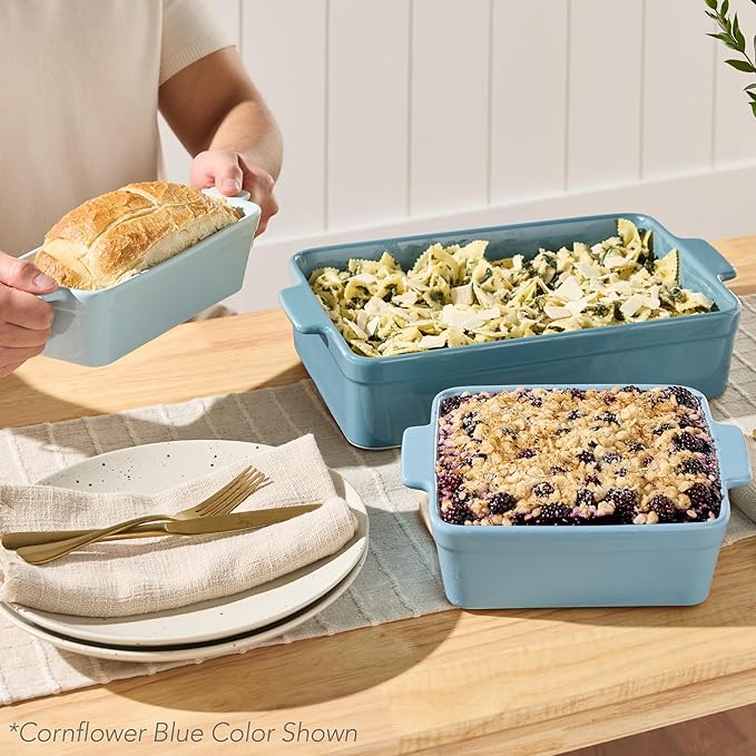 Best Choice Products Set of 3 Large Serving Trays, Party Platters and Ceramic Non-Stick Bakeware For Appetizers, Charcuterie, Snack, Dessert, Casserole, Sour Dough Bread Loaf - Sage Green