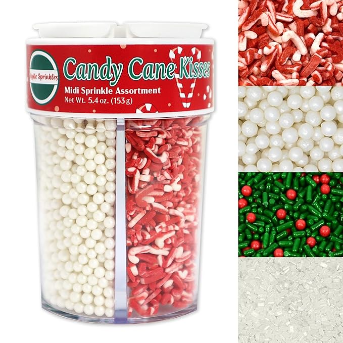 Mystic Sprinkles 4 Cell Sprinkle Assortments (Candy Cane Kisses, Midi)