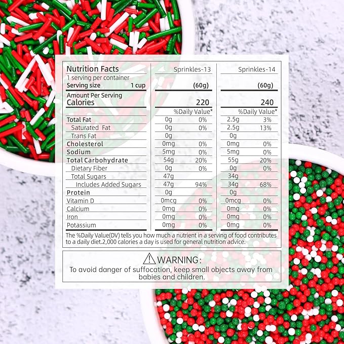 Edible Christmas Sprinkles for Baking, Christmas Jimmies Sprinkle, Nonpareils Sprinkle, Red and Green Sprinkles for Cookies, Cupcakes, Strawberries, Chocolate, and Ice Cream(120g/4.23oz)