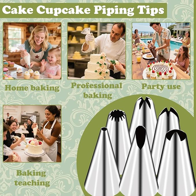 FANTEXY Piping Bags and Tips Set, Cake Decorating kit with1 Reusable Piping Bags, 6 lcing Tips, 1 Couplers, CupcakeFrosting Piping Kit, Cake Cupcake Piping Tips FrostingPiping Tools