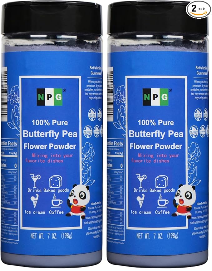 NPG 100% Pure Blue Butterfly Pea Flower Powder 7 oz(198 g), All Natural Non GMO Blue Food Coloring Powder Rich in Antioxidants,Caffeine Free Gluten Free Vegan (Pack of 2)