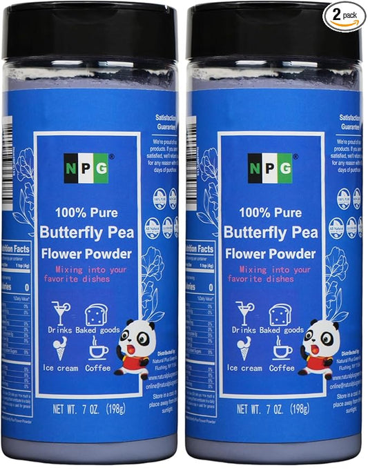 NPG 100% Pure Blue Butterfly Pea Flower Powder 7 oz(198 g), All Natural Non GMO Blue Food Coloring Powder Rich in Antioxidants,Caffeine Free Gluten Free Vegan (Pack of 2)