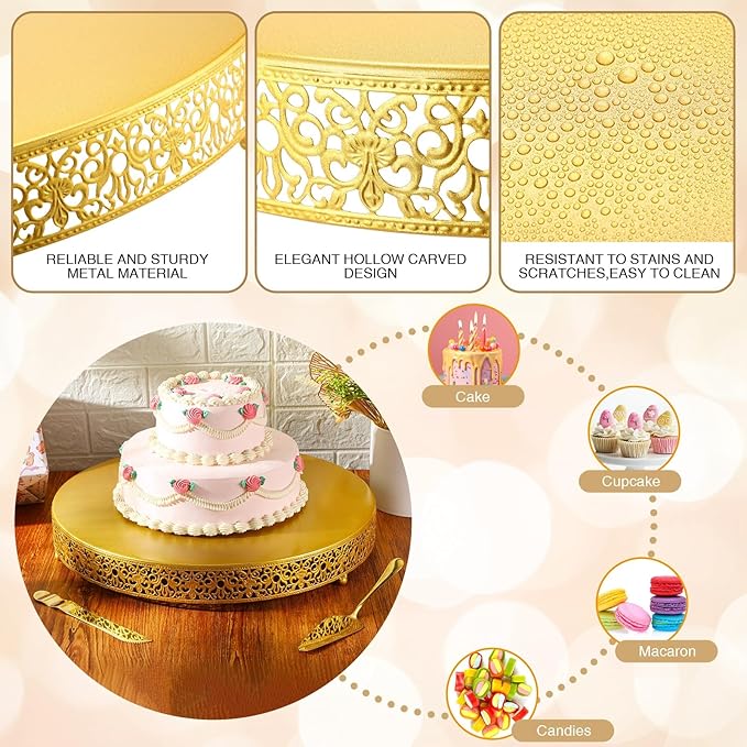 Wenqik 18 Inch Gold Cake Stand Set Metal Round Cupcake Dessert Stand with Cake Cutting, Spatula Cupcake Pastry Display Candy Holder Table Display for Wedding Party Birthday Baby Showers Anniversary