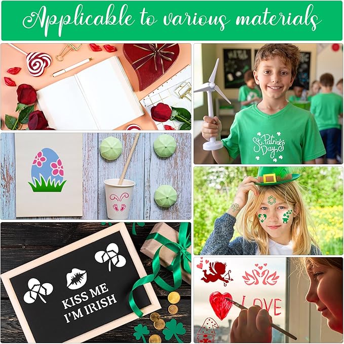 100 Pcs Stencils for Painting on Wood Reusable Stencil Crafts Drawing Templates Holiday Wall Paper for DIY Scrapbook Home 2 x 2 Inch(Bunny, Shamrocks, Heart)