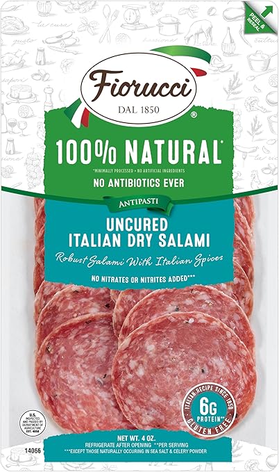 Fiorucci All Natural Uncured Italian Dry Salami, Made with Wine and a Hint of Garlic, No Nitrites & Antibiotic Free Pork, 6g of Protein 4 Oz (Pack of 12)
