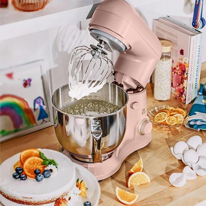 Beautiful 5.3 QT Stand Mixer w/Tilt-Head Design, Stainless Bowl, 300-Watt Power, 12-Speed Control, Includes Beater, Dough Hook, Whisk, Splash Shield (Rose)