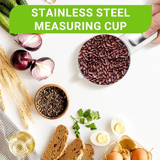 2 Pcs 3/4 Cup Measuring Cup, 180ml (6oz) Stainless Steel Scoop for Cooking, Baking, and Coffee, Dishwasher Safe, Dual Metric and US Measurement