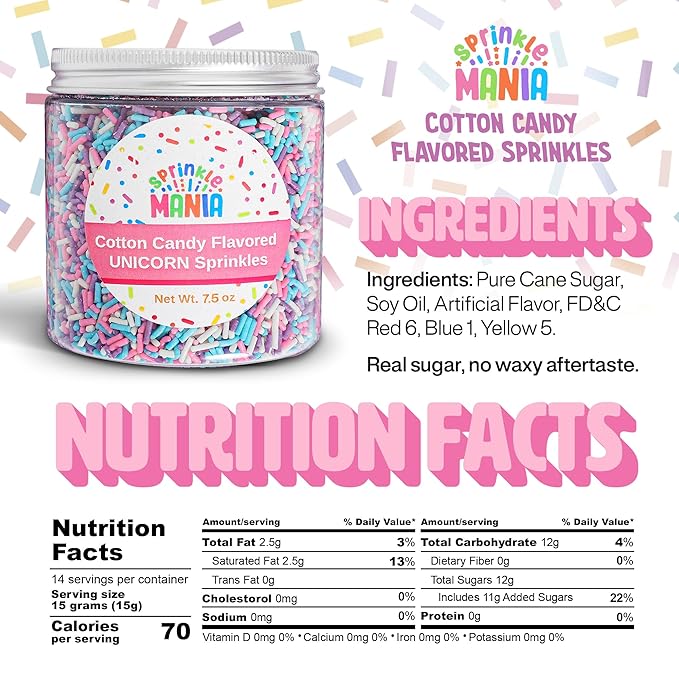 Cotton Candy Sprinkles for Cupcakes – Tastes Exactly Like the Real Thing! Adds a Fun, Sweet Twist to Any Dessert – Edible Cotton Candy Ice Cream Topping (Carnival 7.5oz)
