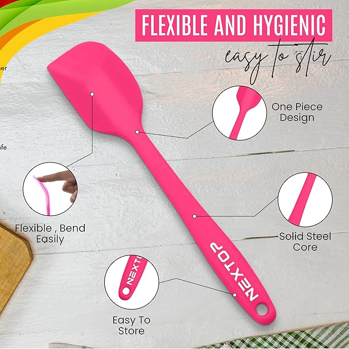 NEXTOP Silicone Spatula 8 Piece Set, Heat-Resistant Non-stick Rubber Spatulas Heat Resistant Seamless One Piece Design Non-Stick Flexible Scrapers Baking Mixing (8.3" Inches)