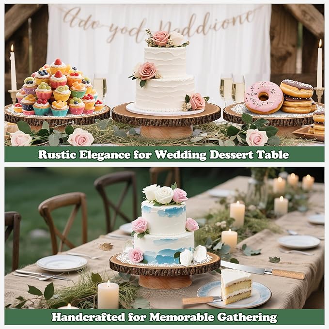 Rotating Cake Stand 12" Wood Cake Stand with Cake Cutting Set,Rustic Wooden Cake Stands for Party/Wedding/Baking Gifts/Event/Cake Turntable for Decorating
