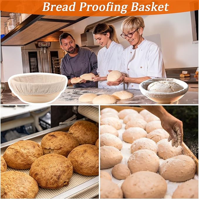 9 inch Round Banneton Bread Proofing Basket Sourdough Bread Baking Supplies Set of 4 Sourdough Starter Kit Baking Gifts