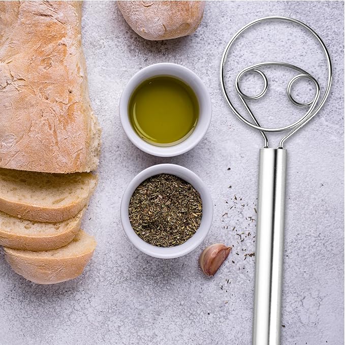 Zulay Kitchen 13-Inch Danish Dough Whisk - Stainless Steel Danish Whisk for Cooking with Dough Hook - Traditional Dutch Whisk - Bread Whisk for Sourdough, Pizza, Pastry, Cake Batter - Stainless Steel