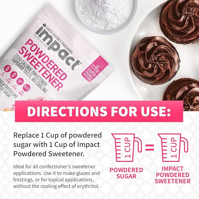 Impact Powdered Sweetener - Allulose, White Monk Fruit Blend – Zero Calorie and Carb, Keto-Friendly, Guilt-Free Substitute for Baking & Cooking - 0.94 lbs (Pack of 2)